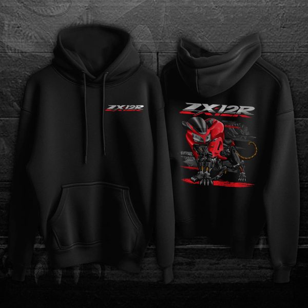 Hoodie Kawasaki ZX-12R Panther 2000 Candy Persimmon Red Merchandise & Clothing Motorcycle Apparel