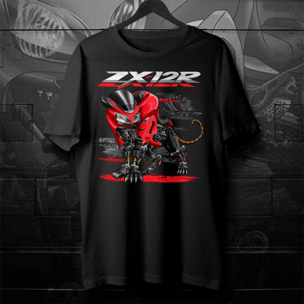 T-shirt Kawasaki ZX-12R Panther 2000 Candy Persimmon Red Merchandise & Clothing Motorcycle Apparel