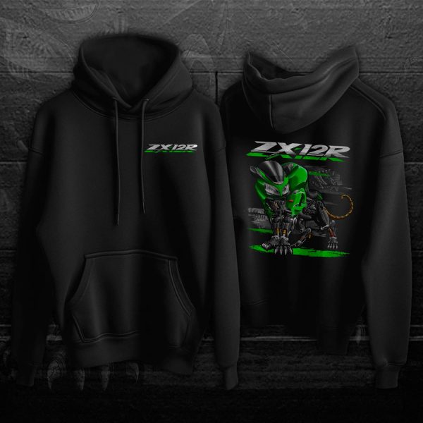 Hoodie Kawasaki ZX-12R Panther 2001 Candy Lime Green Merchandise & Clothing Motorcycle Apparel