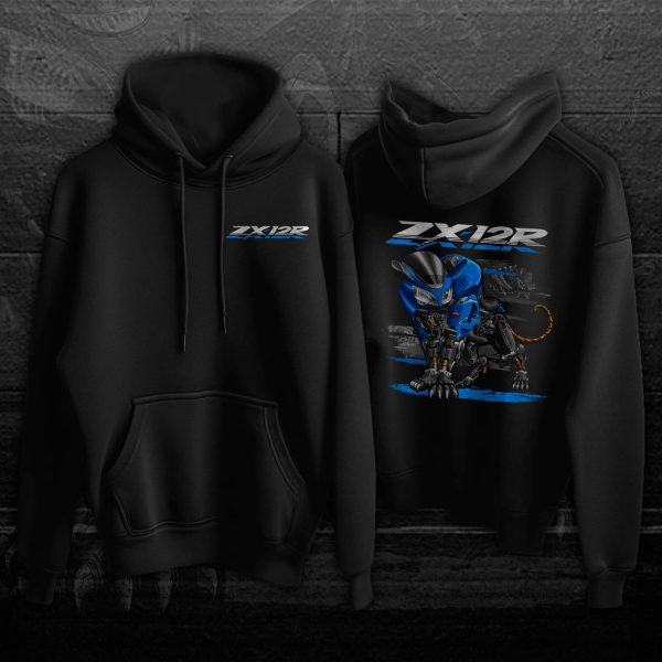 Hoodie Kawasaki ZX-12R Panther 2001 Candy Thunder Blue Merchandise & Clothing Motorcycle Apparel