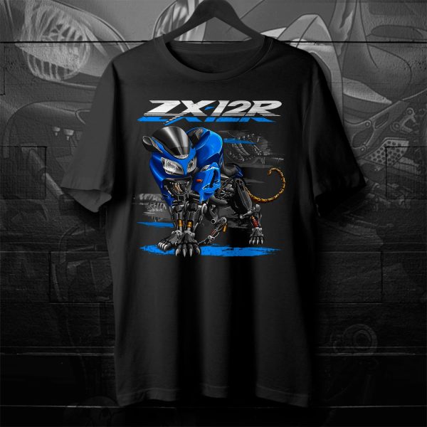 T-shirt Kawasaki ZX-12R Panther 2001 Candy Thunder Blue Merchandise & Clothing Motorcycle Apparel