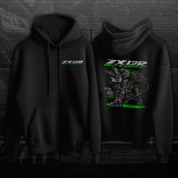 Hoodie Kawasaki ZX-12R Panther 2002-2003 Pearl Mystic Black & Metallic Crescent Gold Merchandise & Clothing Motorcycle Apparel