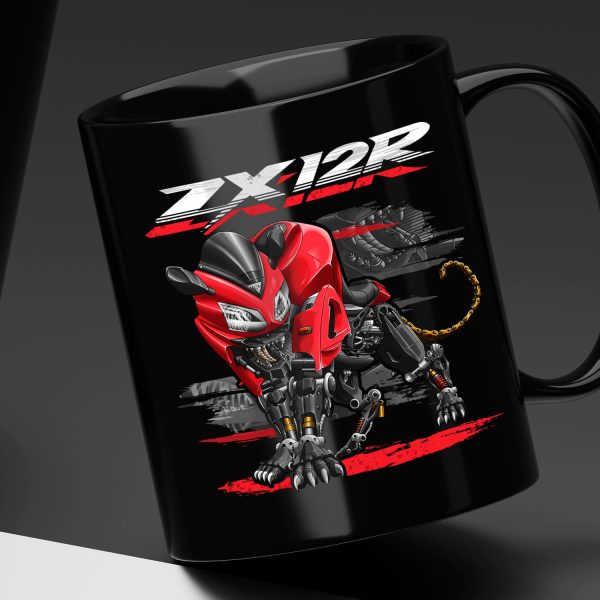 Black Mug Kawasaki ZX-12R Panther 2002 Passion Red & Cosmic Gray Merchandise & Clothing Motorcycle Apparel