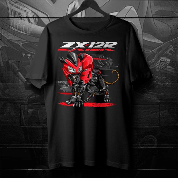 T-shirt Kawasaki ZX-12R Panther 2002 Passion Red & Cosmic Gray Merchandise & Clothing Motorcycle Apparel
