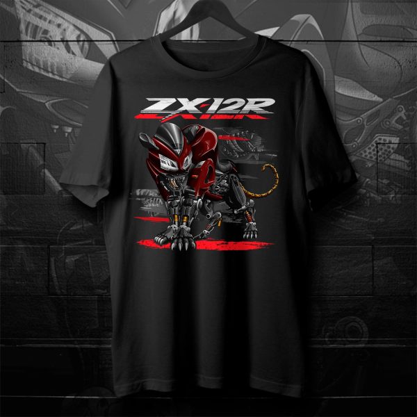 T-shirt Kawasaki ZX-12R Panther 2003 Cosmic Splendor Red Merchandise & Clothing Motorcycle Apparel