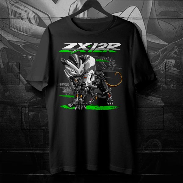 T-shirt Kawasaki ZX-12R Panther 2003 Moonlight Silver Merchandise & Clothing Motorcycle Apparel