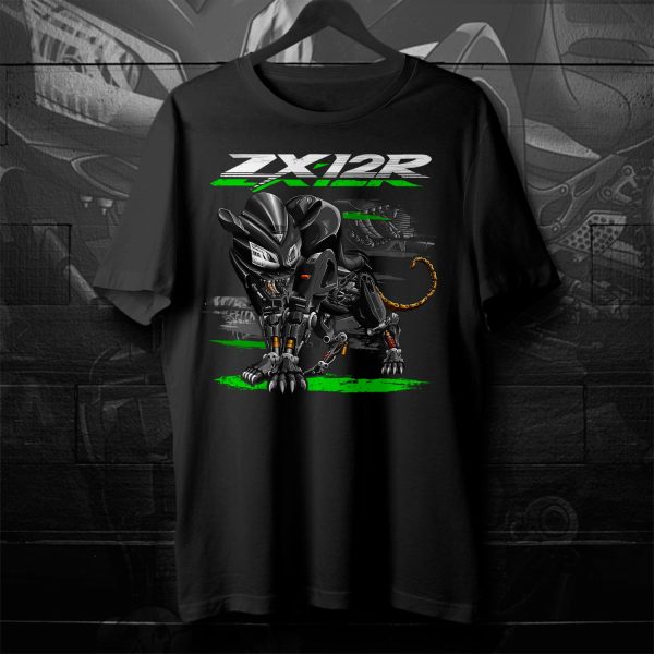 T-shirt Kawasaki ZX-12R Panther 2004-2005 Metallic Spark Black Merchandise & Clothing Motorcycle Apparel