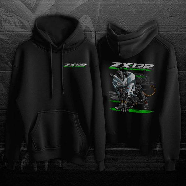 Hoodie Kawasaki ZX-12R Panther 2004 Galaxy Silver Type 2 Merchandise & Clothing Motorcycle Apparel