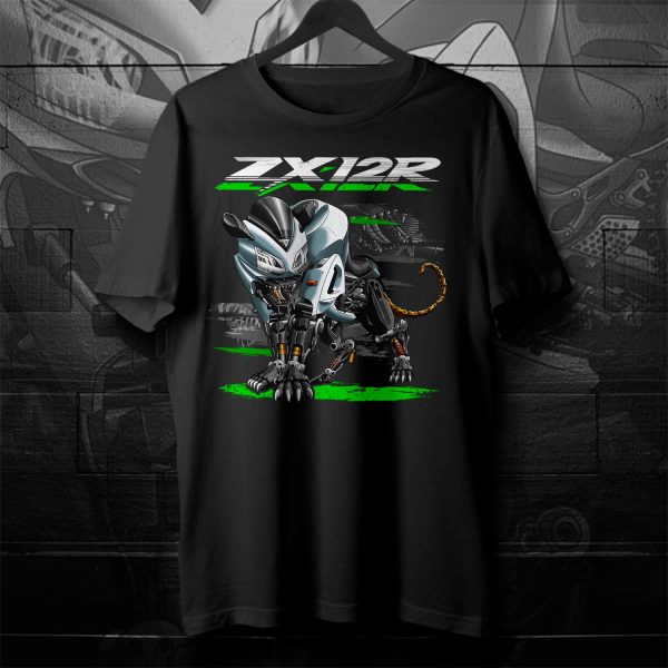 T-shirt Kawasaki ZX-12R Panther 2004 Galaxy Silver Type 2 Merchandise & Clothing Motorcycle Apparel
