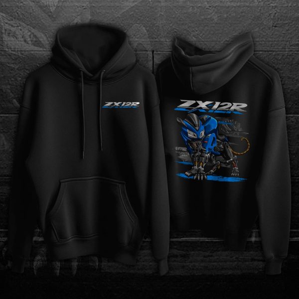 Hoodie Kawasaki ZX-12R Panther 2005 Candy Plasma Blue Merchandise & Clothing Motorcycle Apparel